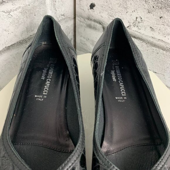 Vintage Roberto Capucci Croc Embossed Black Patent Leather Square Toe Loafer - Picture 6 of 10